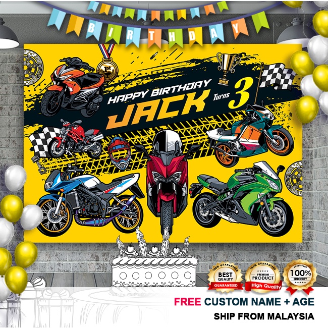 Birthday Banner / Birthday Backdrop / Hari Jadi - Motor / Motorcycle ...