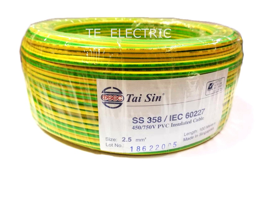 (100M) TAISIN 2.5MM EARTH (YELLOW GREEN) PVC INSULATED CABLE POWER ...