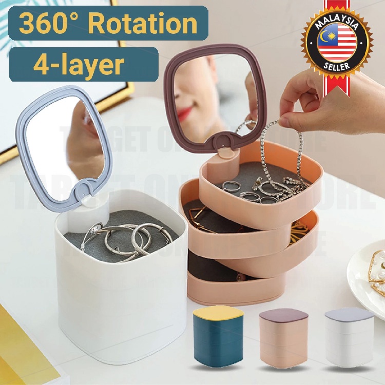 360° Rotating Jewelry Box 4 Layers Rotating Storage Box Organizer with ...