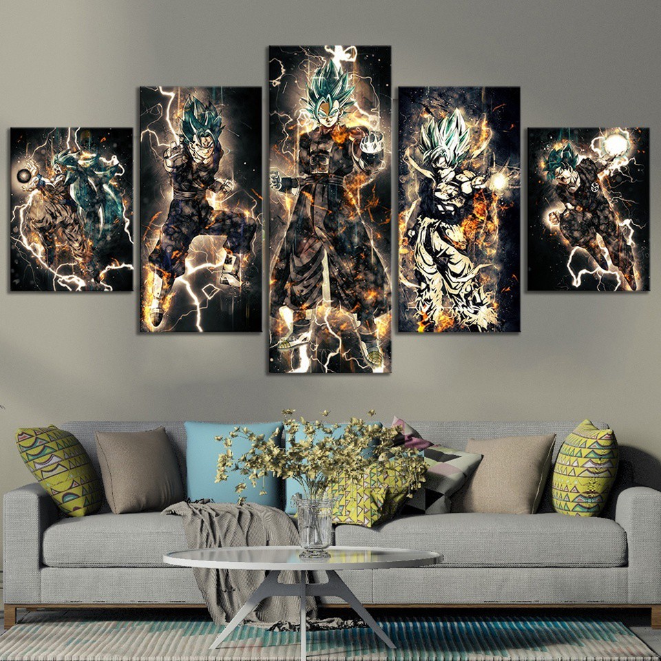 5 Piece Super Sanyan Canvas Art Dragon Ball Anime Poster for wall decor ...