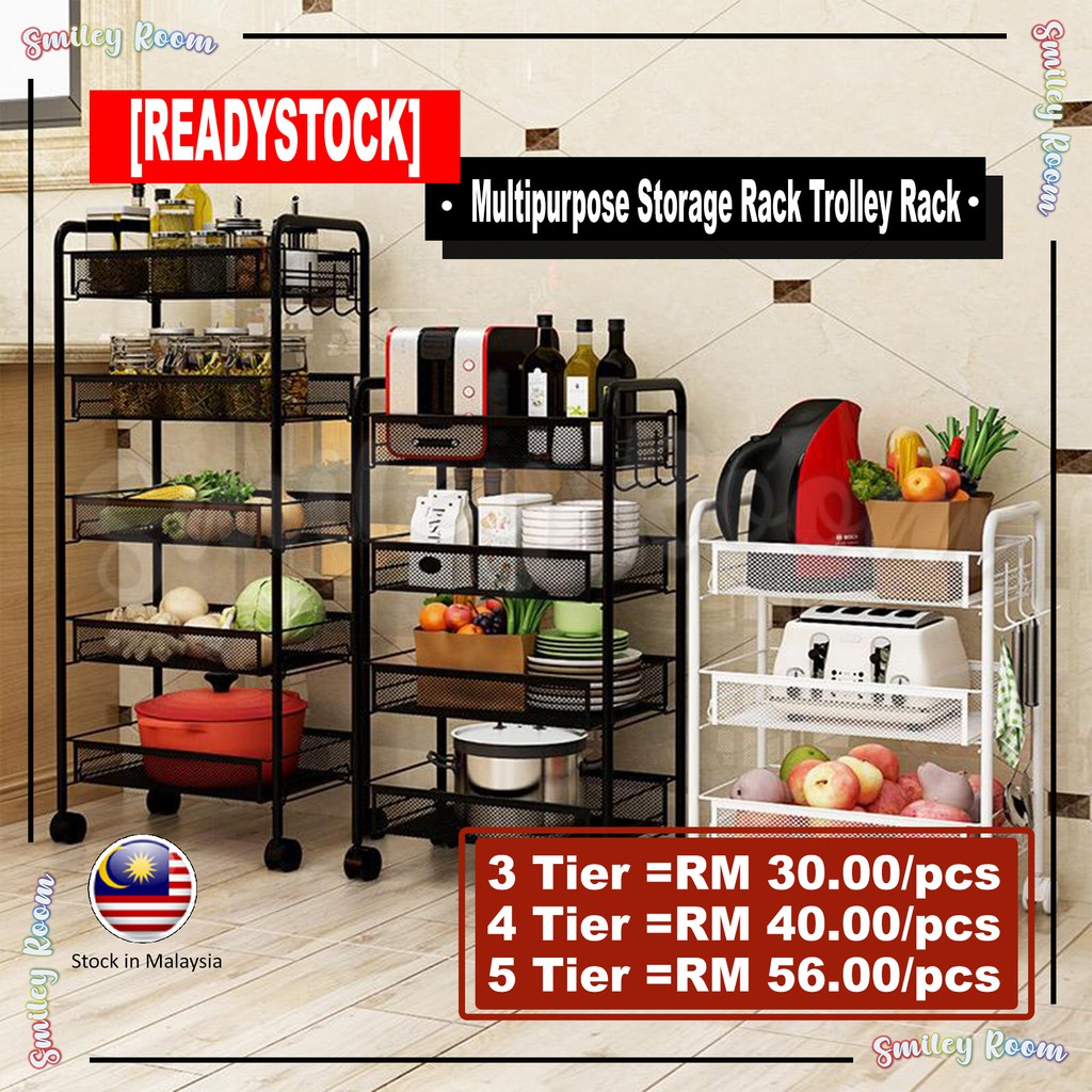 Multipurpose Storage Rack Trolley Rack with Wheel 3/4/5 Tier | Shopee ...