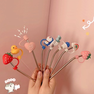 10pcs Reusable Silicone Straw Cover & Straw Stopper & Straw Cap, Cartoon  And Mixed Styles, Fit For 6-8mm Diameter Straws