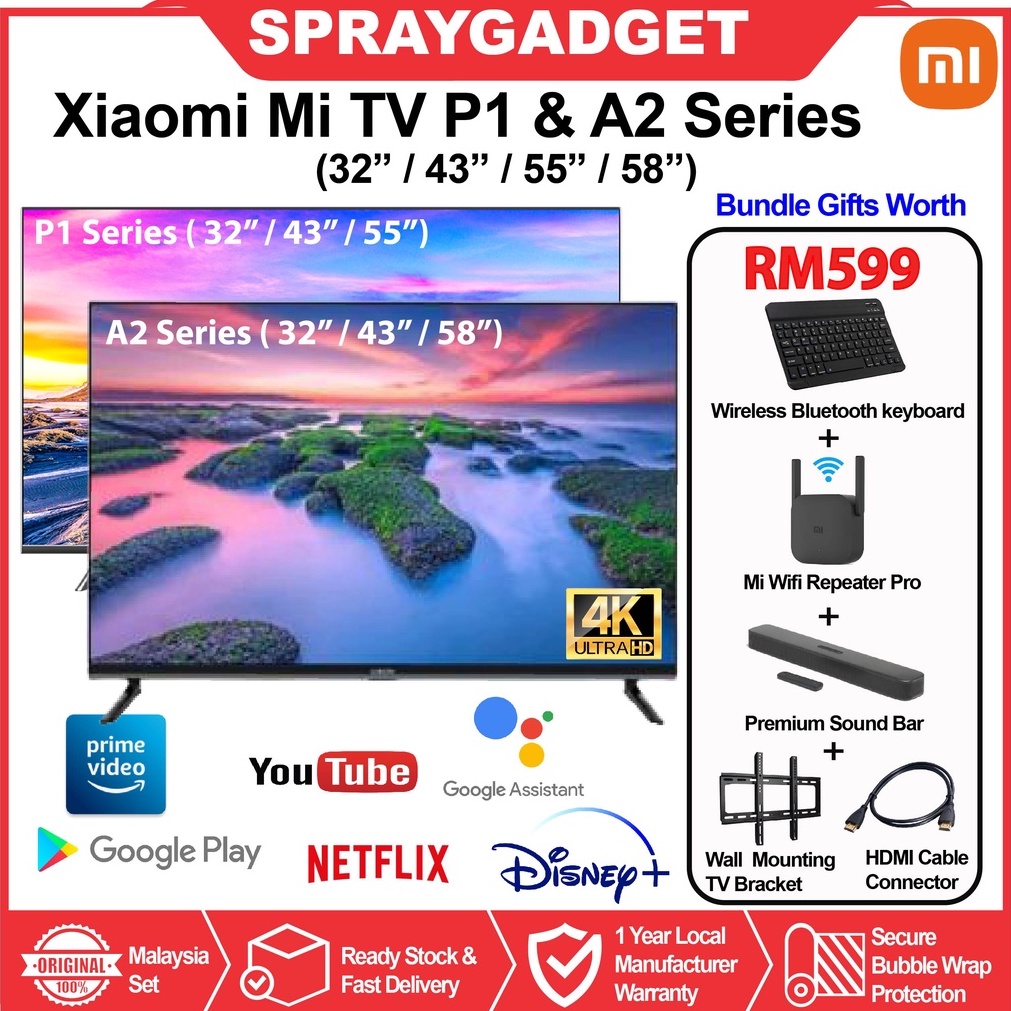 Xiaomi Mi Smart TV P1 / TV A2 Series (32"/43"/55'/58") 4K UHD, Android