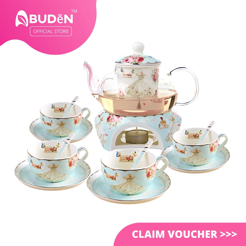 Porcelain English Tea Pot Set 4 Tea Set Cups Teapot Warmer Filter English Style Tea Set European