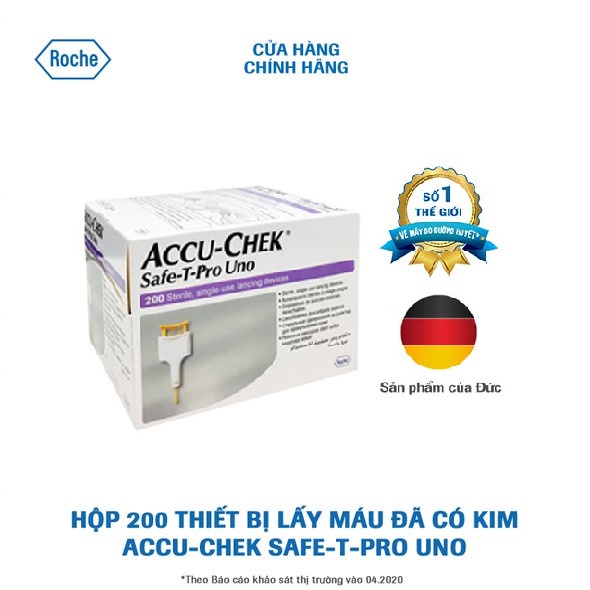 The blood collection device has needle Accu-Chek Safety Pro Uno. Box of ...