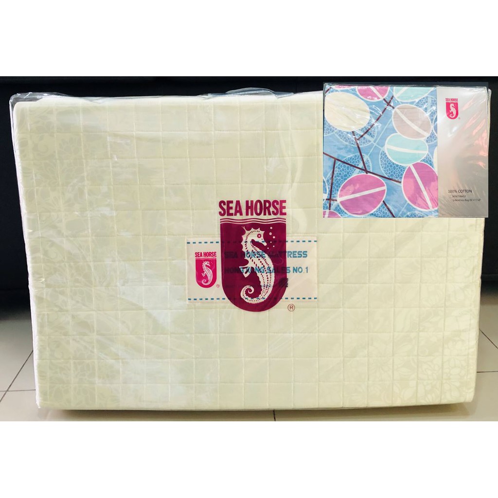 Sea Horse 3-folded Rubber Foam Single Mattress (Soft) with Sea Horse Cotton Mattress Cover (Single size)