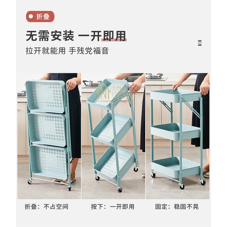 TNT Foldable Kitchen Trolley Rack Multi-Functional Storage Trolley Rack ...