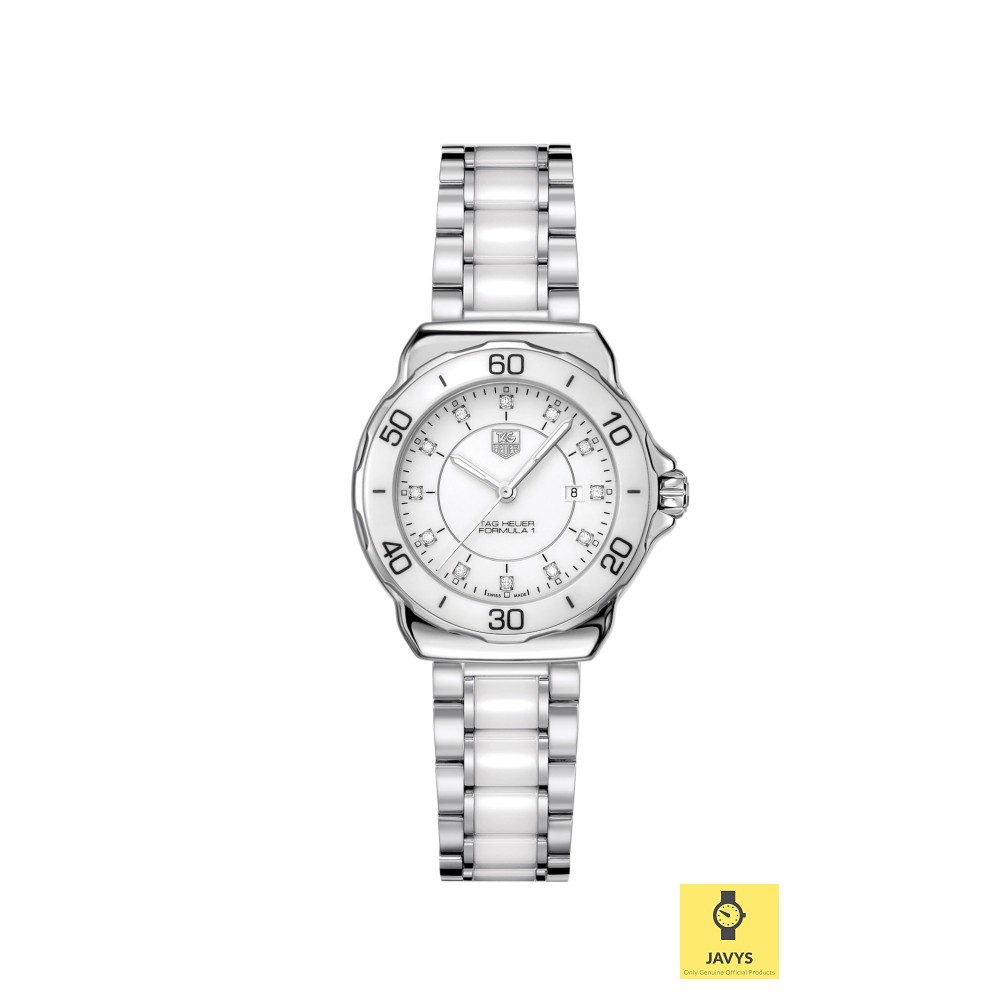 TAG Heuer Formula 1 WAH1315.BA0868 Lady Watch Date Diamonds 32mm Quartz Ceramic SS Bracelet White Genuine