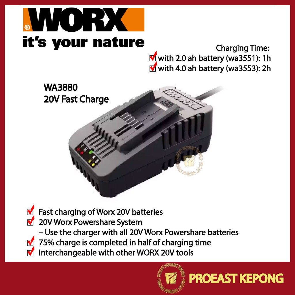 WORX WA3880 20V Fast Charge Shopee Malaysia