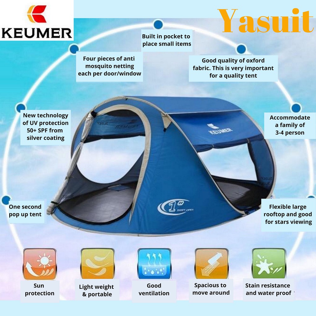 Keumer Pop Up Camping Tent Khemah Besar Instant Open Large Hiking Backpacking Outdoor Shopee Malaysia