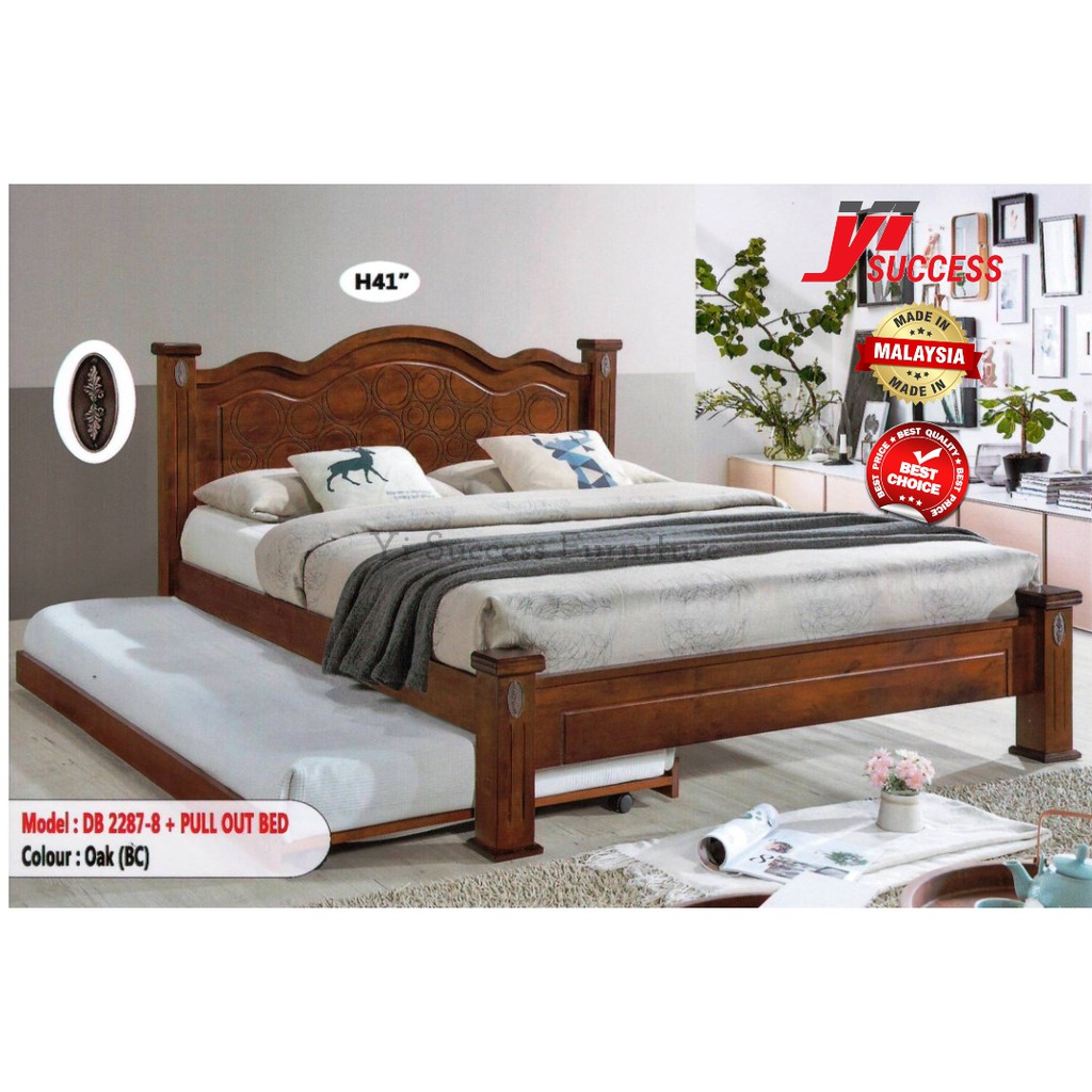 Yi Success Oakwood Wooden Queen Bed Frame / Quality Queen Bed / Katil