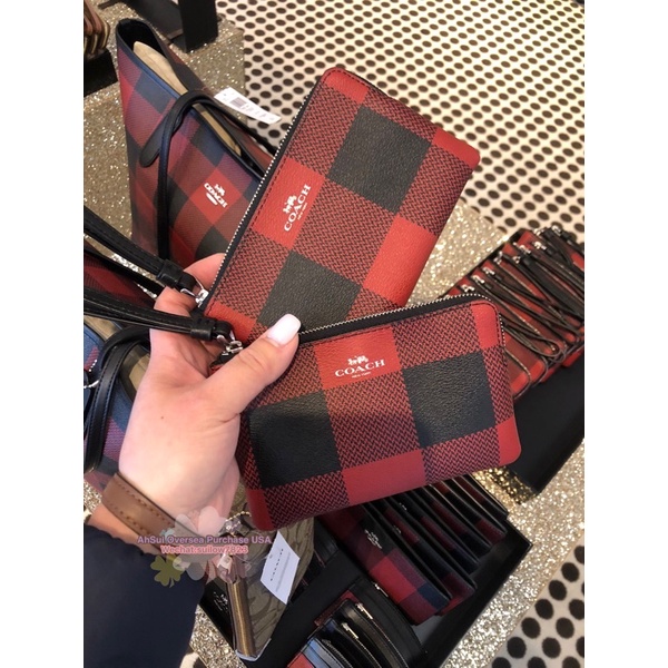 Buffalo plaid coach wallet hot sale