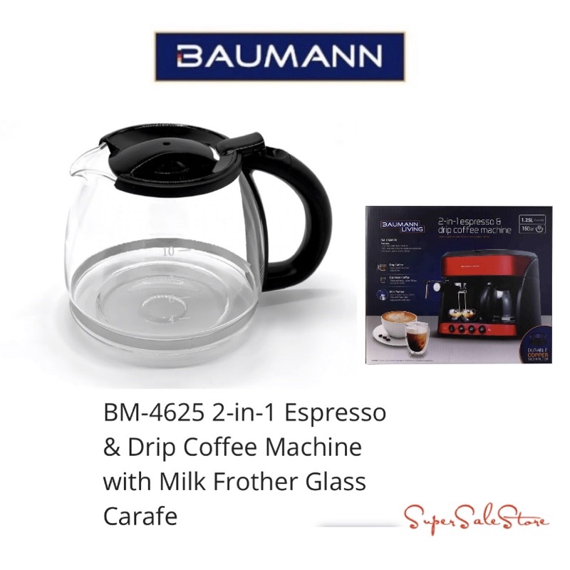Baumann 2in1 Espresso & Drip Coffee Machine with Milk Frother Glass