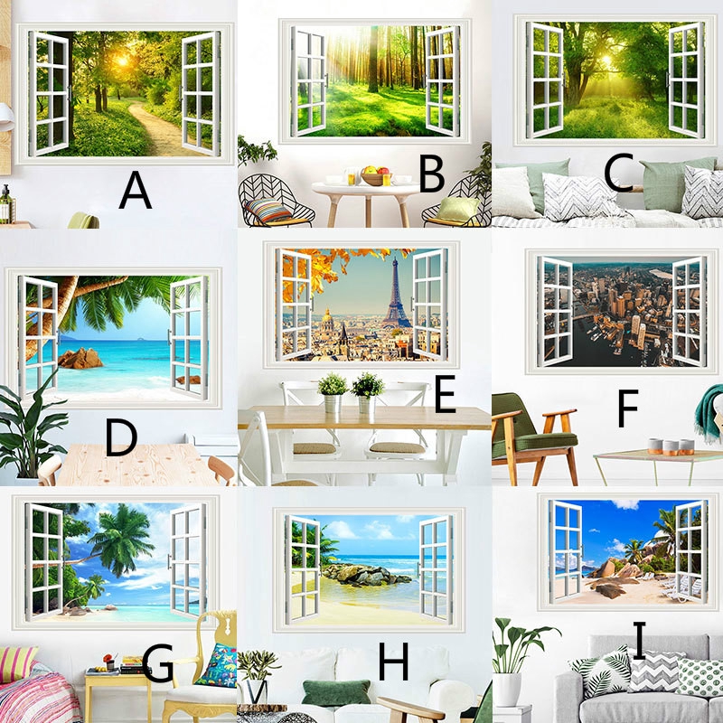 3D Fake Window Wall Sticker Scenery Selfadhesive Background Wall