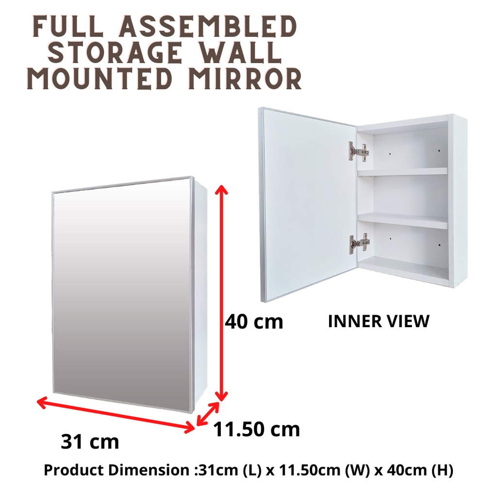Make Up Mirror Wall Mounted Shelf Comestic Storage