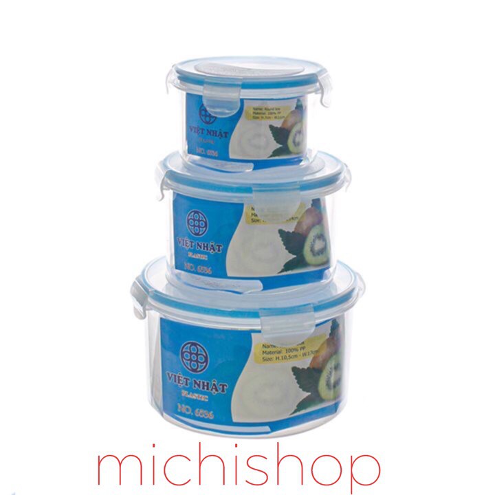 Set Of 3 VietnameseJapanese Round Food Storage Boxes, Round Box With 4