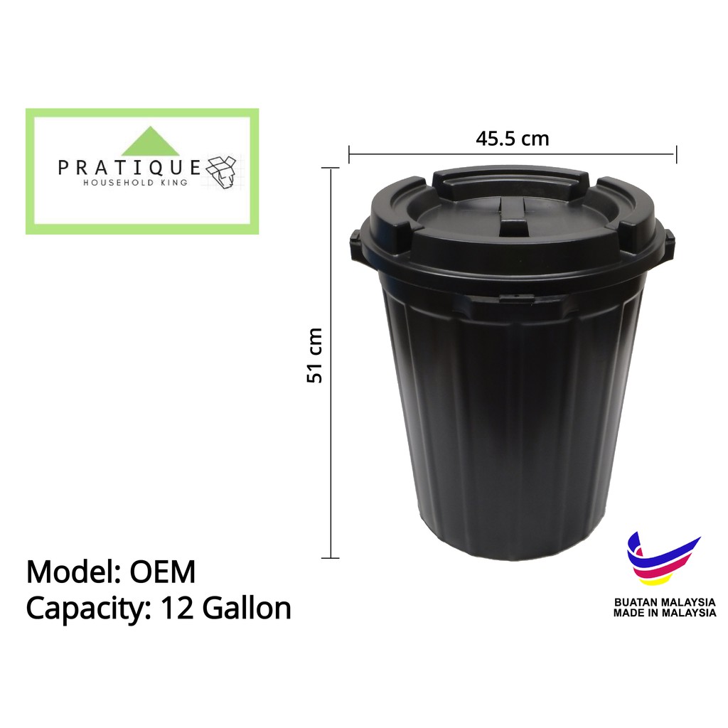 12 Gallon Tong Sampah Hitam 12g Pail With Cover Garbage Bin With