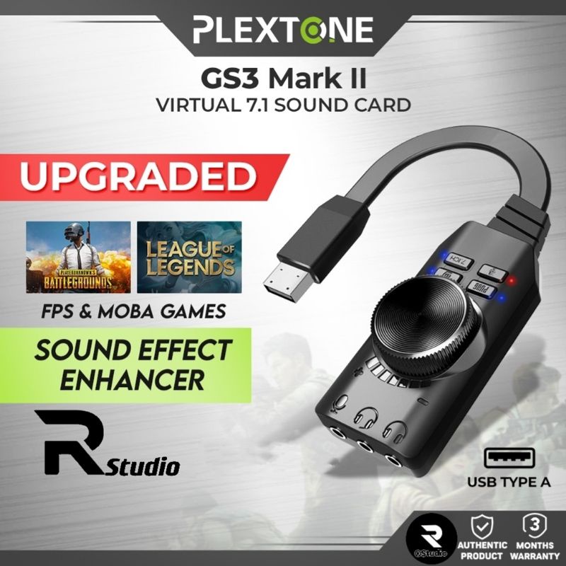 PLEXTONE GS3 Mark II Virtual 7.1CH USB Sound Card External Audio Card 3