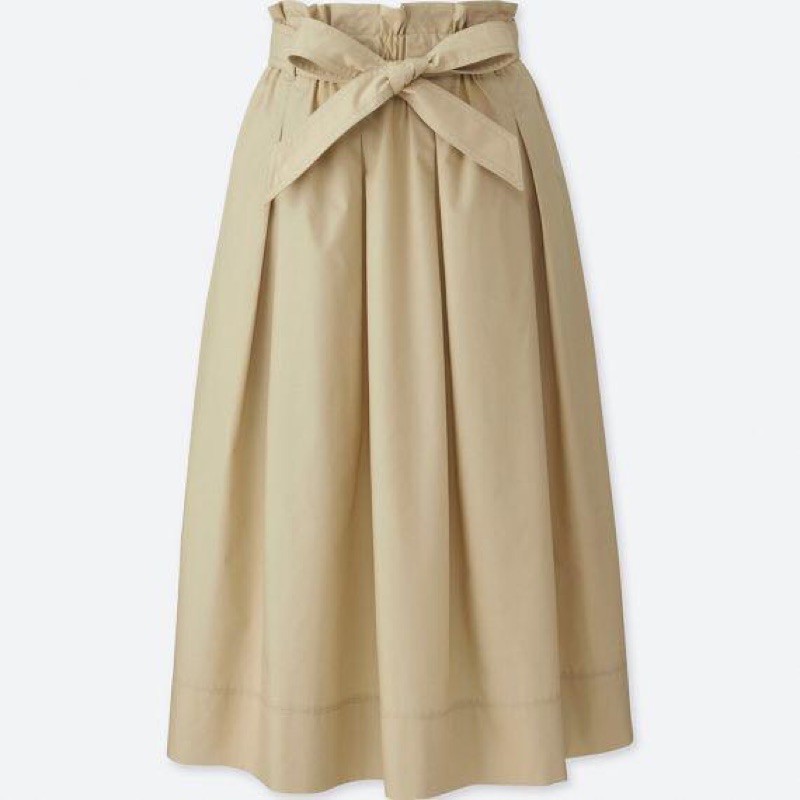 High Waist Belted Flare Midi Skirt Uniqlo Red/beige or nude/army green  (bundle)