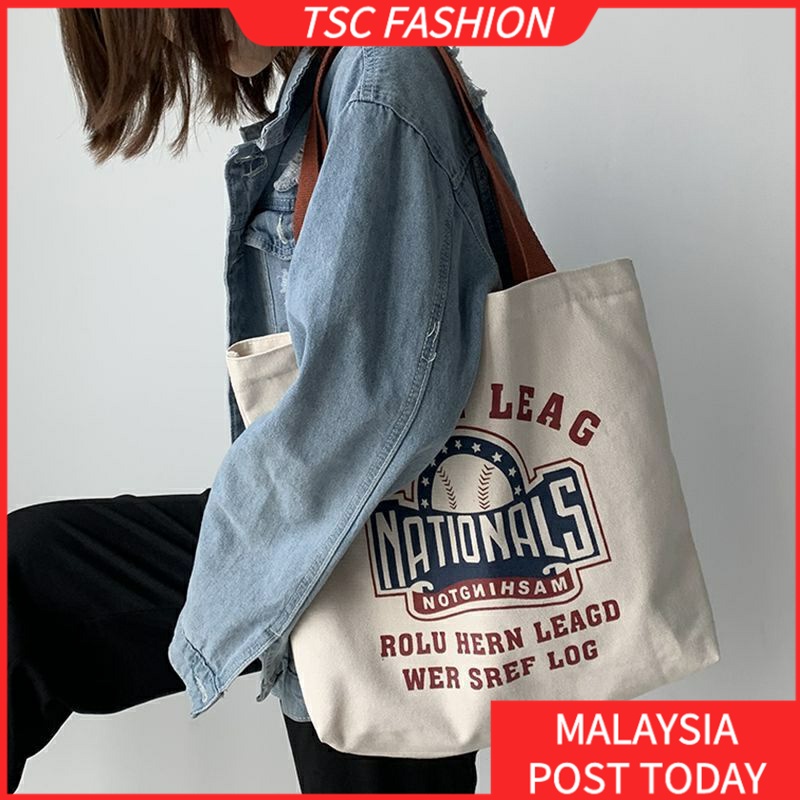 【Zipper + Inner Pocket】Canvas Bag Women's New Portable Bag College