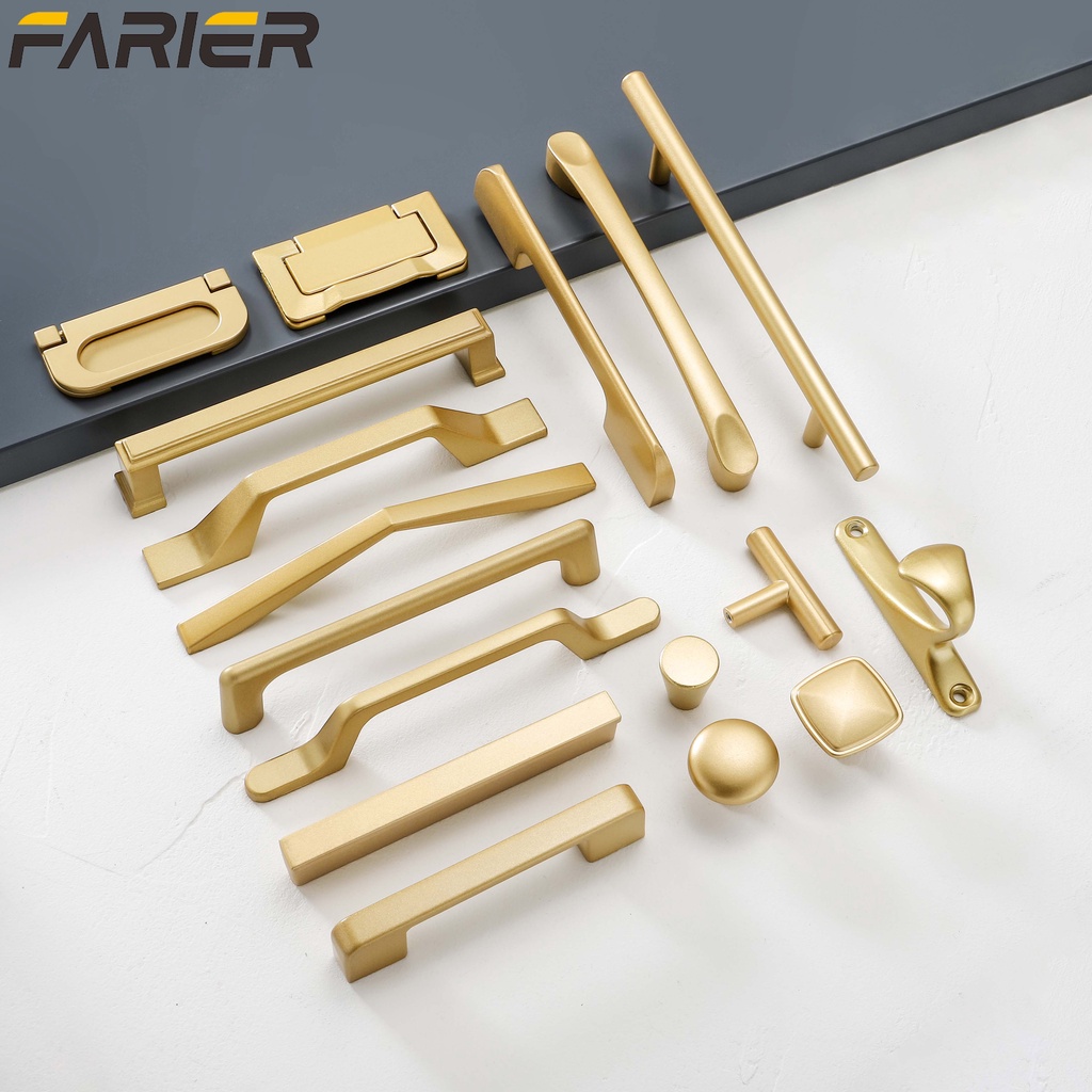 Simple Style Matte Gold Cabinet Handles Solid Aluminum Alloy Kitchen ...