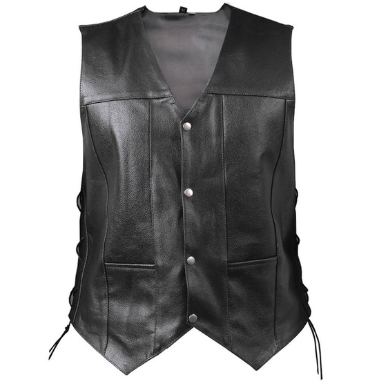 Motorbike Classic Riding Vest Adjustable Leather Vest Black | Shopee ...