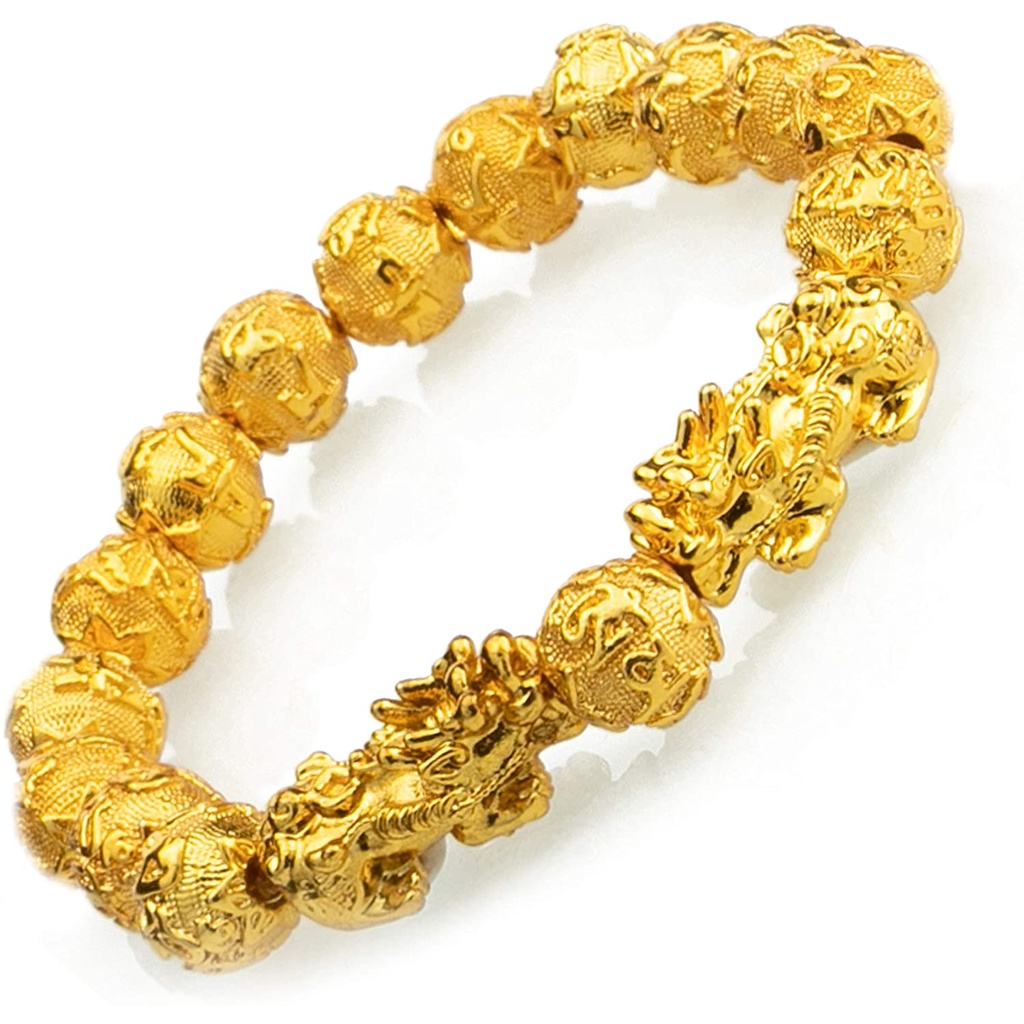 Houhounb Feng Shui - Braccialetto di perle cinese Pi Xiu amuleto ricchezza nero ossidiana e Golden Pixiu per la crescita di ricchezza e buona fortuna, 2 pezzi