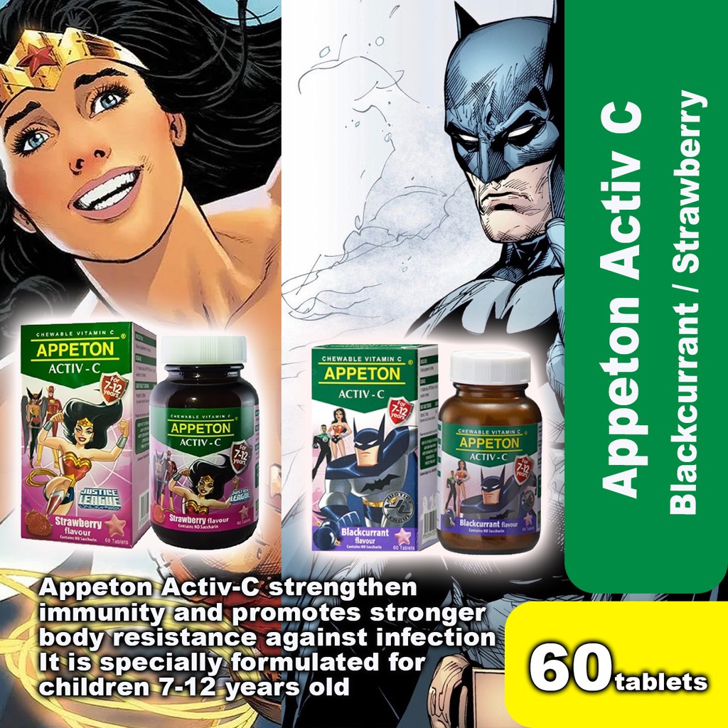 Appeton Activ-C 60's Tablets - Blackcurrant/Strawberry (For 7-12 Years ...