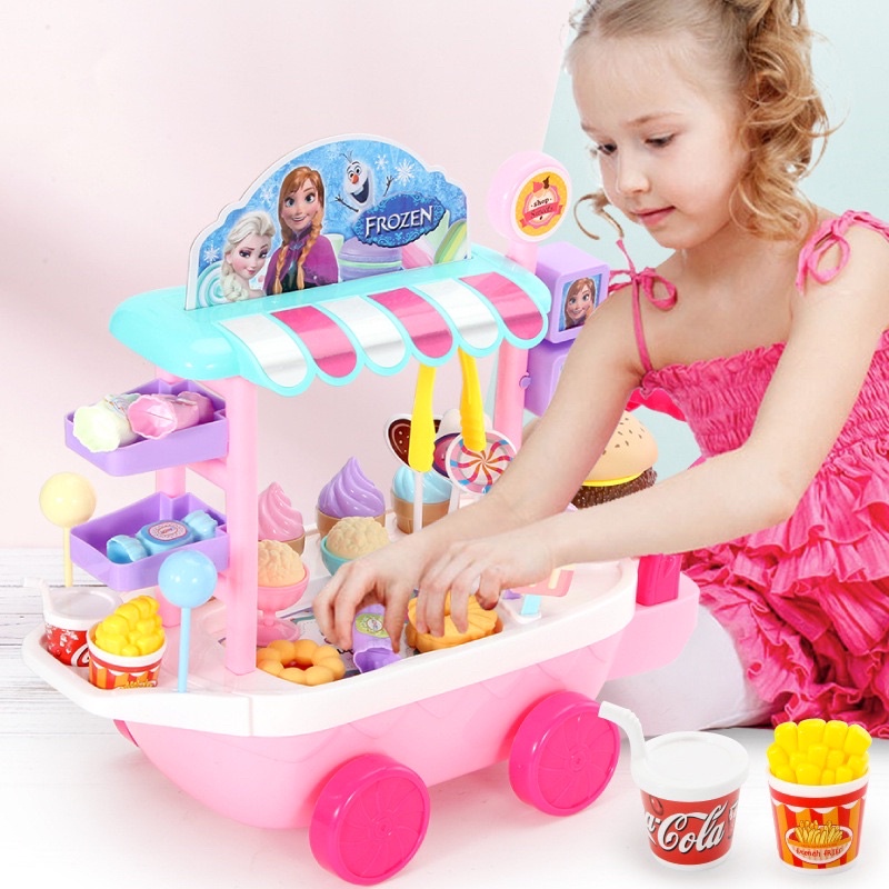 40cm Candy Ship Frozen Elsa Ice cream Shop Truck Pretend Play Dessert Ice  cream Trolley