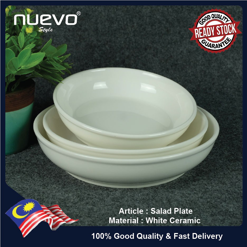 NUEVO STYLE 9 Inch white ceramic salad plate 白色陶瓷沙拉盘 Pinggan salad ...