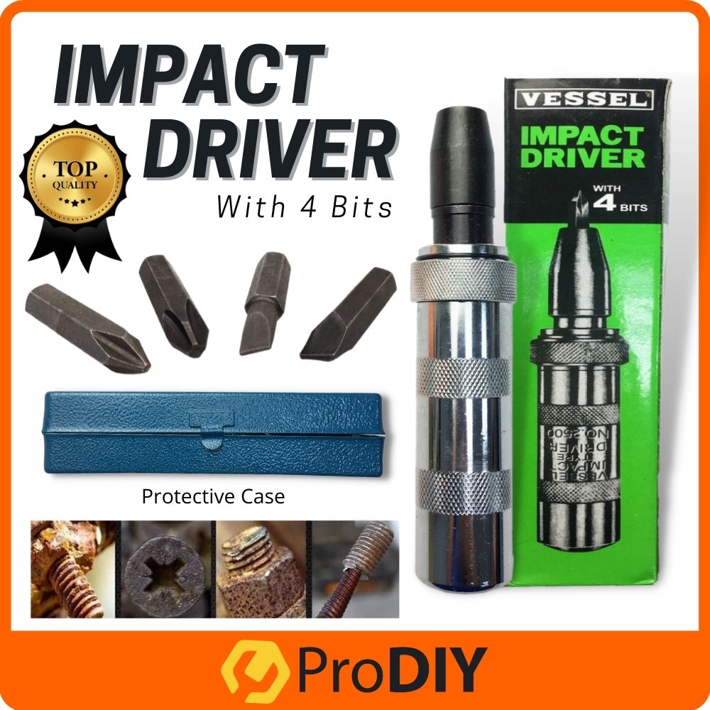 2500 VESSEL Impact Driver with 4 Bits for Jam Screws or Screw Loosening