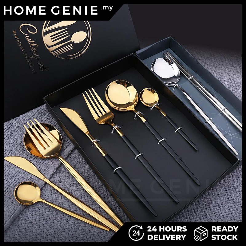 304 Stainless Steel Nordic Spoon Fork Knife Portable Tableware Cutlery ...