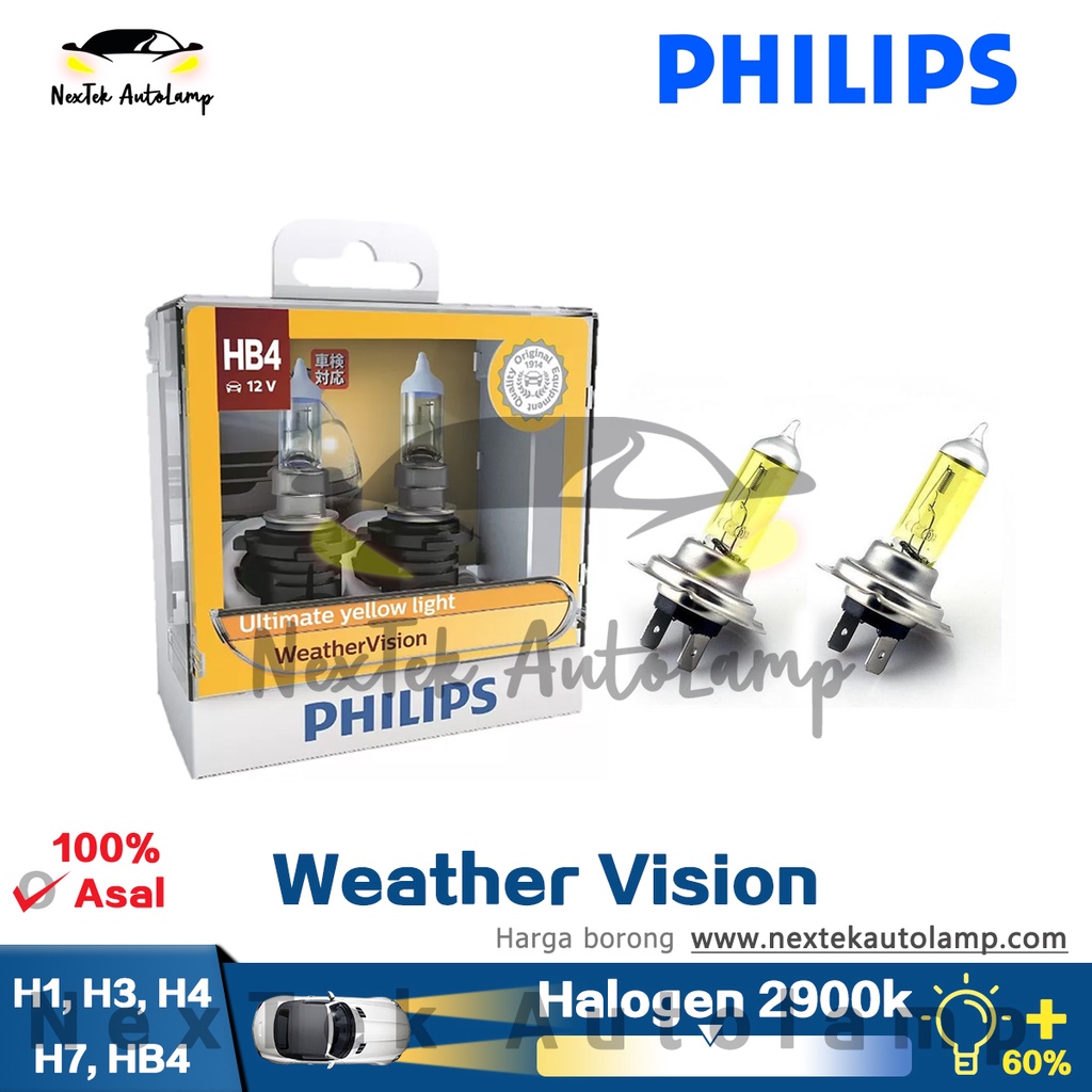 Philips Weather Vision H1 H3 H4 H7 HB4 Car Halogen Headlight 2900K 12258WV  Yellow Light Fog Lamp Genuine Auto Bulbs Halogen Lamps +60%