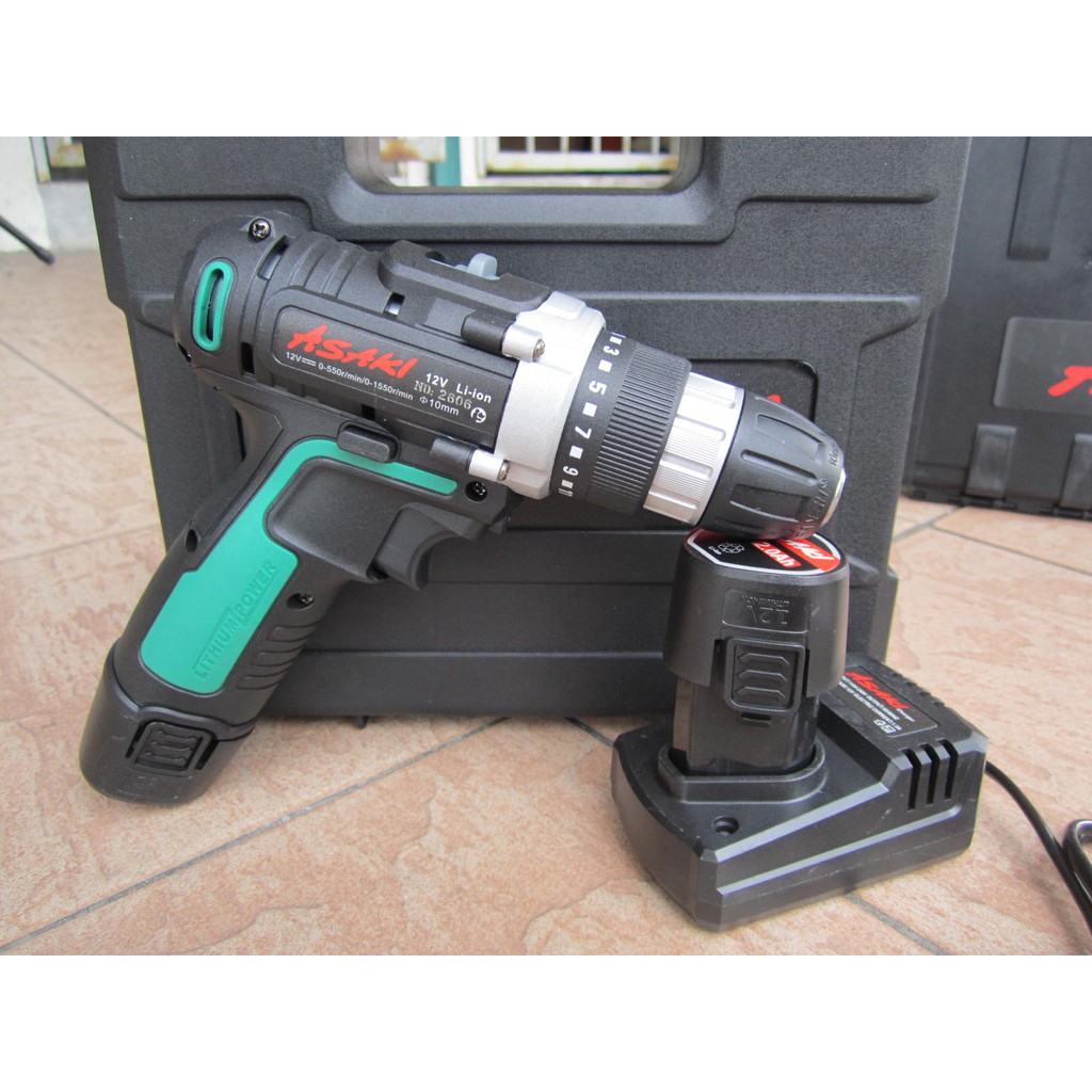 Asaki 12V 2.0Ah Lithium 2 Speed Compact Cordless Driver Drill