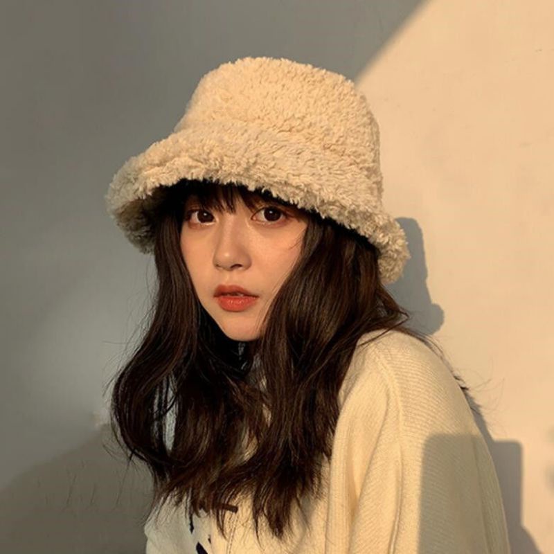 New Style A And Winter Bucket Hat Fashion Korean Ladies Fisherman Hat Pure  Color Ear Protection Wool Fishing Bucket Hat