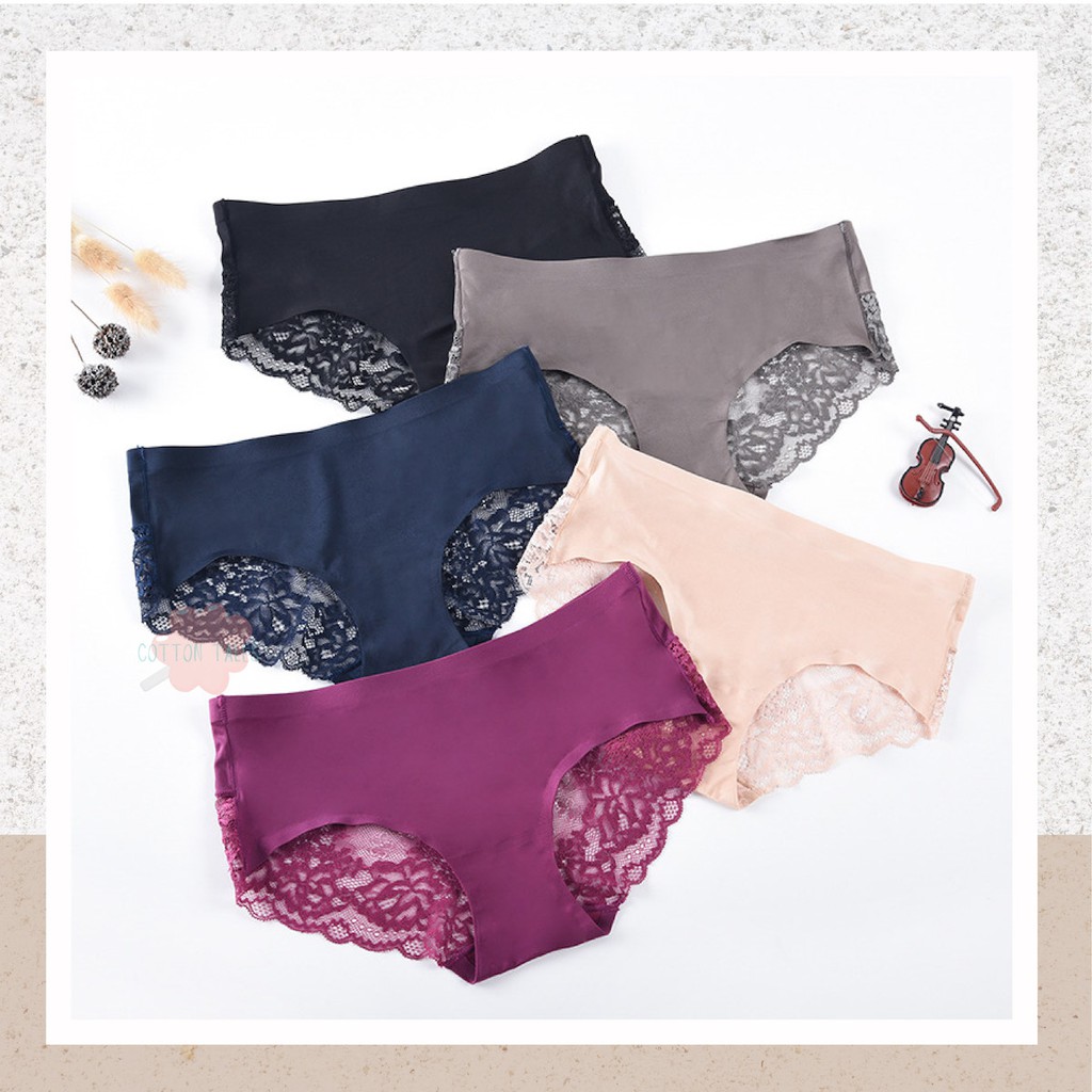 6 Colors♥️ Lace Lifting Seamless Panties 🍭Quick Dry Silk Underwear Women  Sexy Lingerie Spandex Briefs Cheap Ready Stock