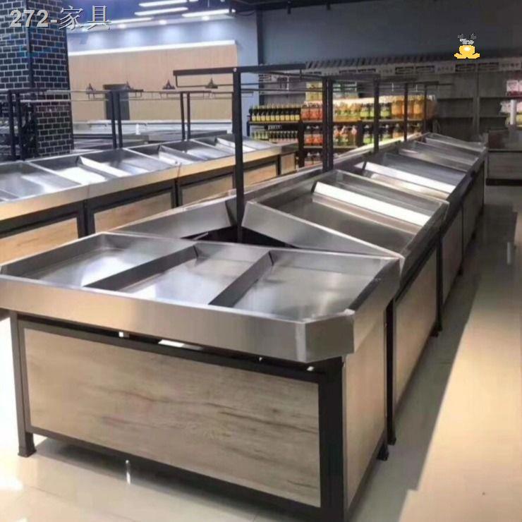 Stainless steel wooden vegetable rack supermarket Duitou commercial ...