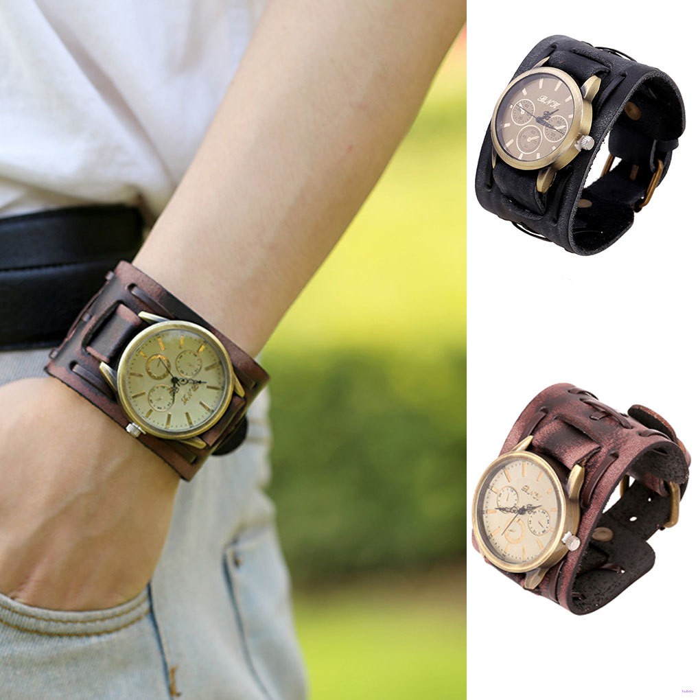 Mens wide leather watch bands deals