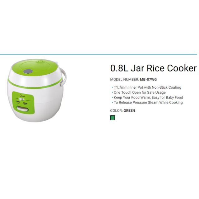 [Shocking Sale] Midea MB07WG Mini Rice Cooker with Porridge Function (0