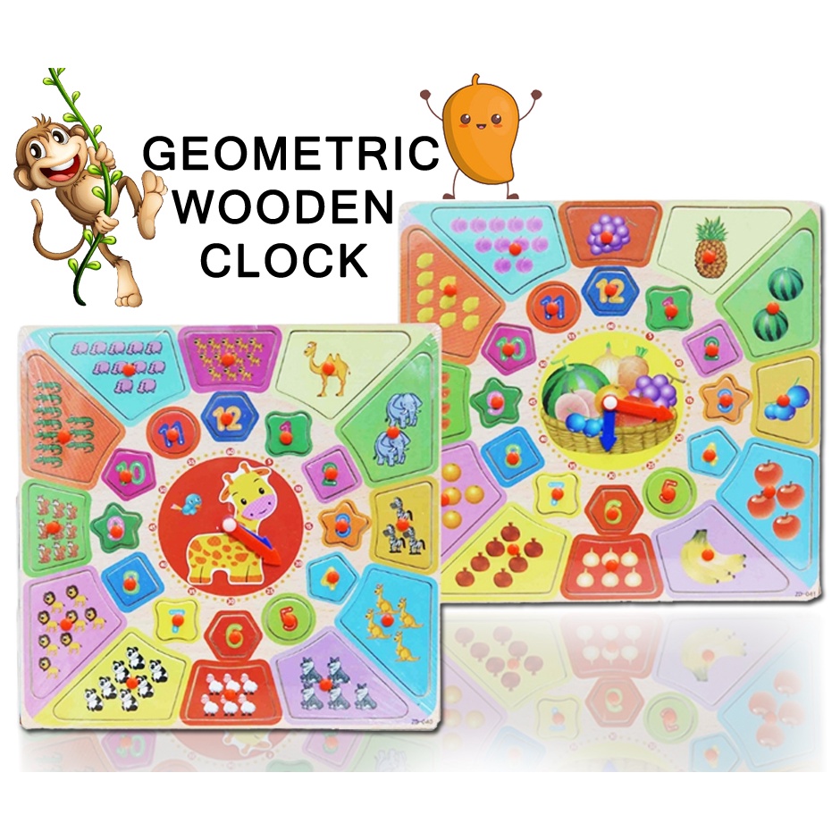 Kids Learning Wooden 3D Geometry Puzzle Clock & Number - Kids Early ...