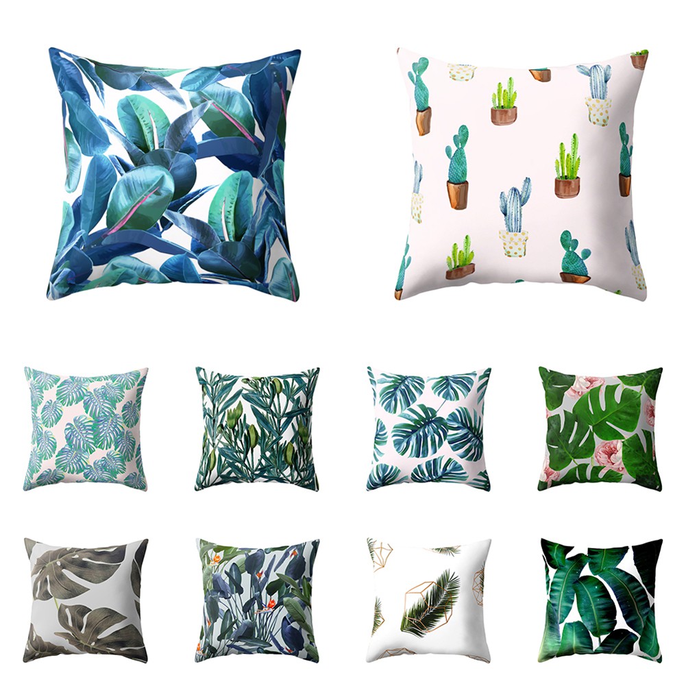 Modern Decorative Leaf Print Pillow Case Home Sofa Zippered Throw