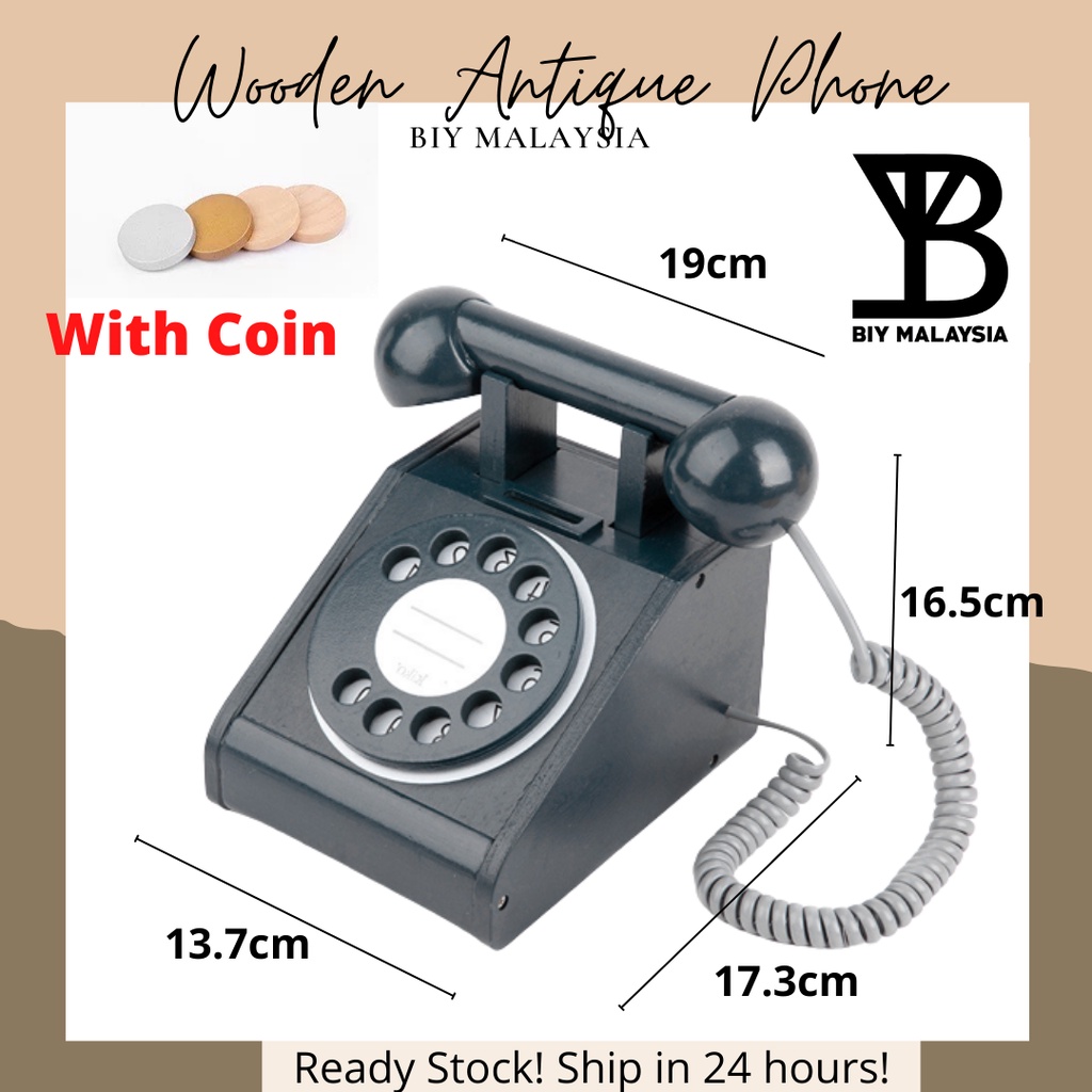 BIY MSIA Kids Wooden Playhouse Dial Telephone Toy Pretend Landline Early Educational Children