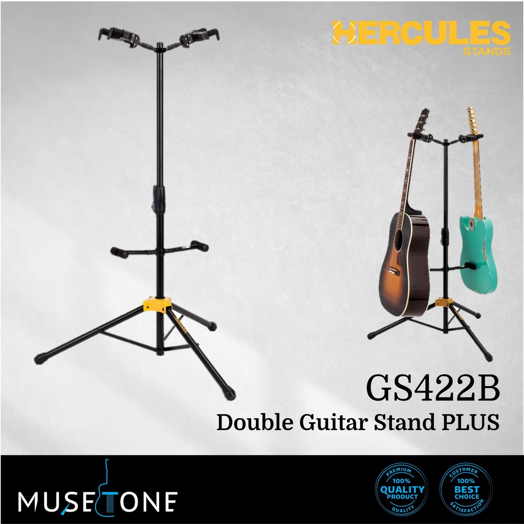 Hercules Stands GS422B PLUS Dual Guitar Stand with Auto Grip System and  Foldable Yoke