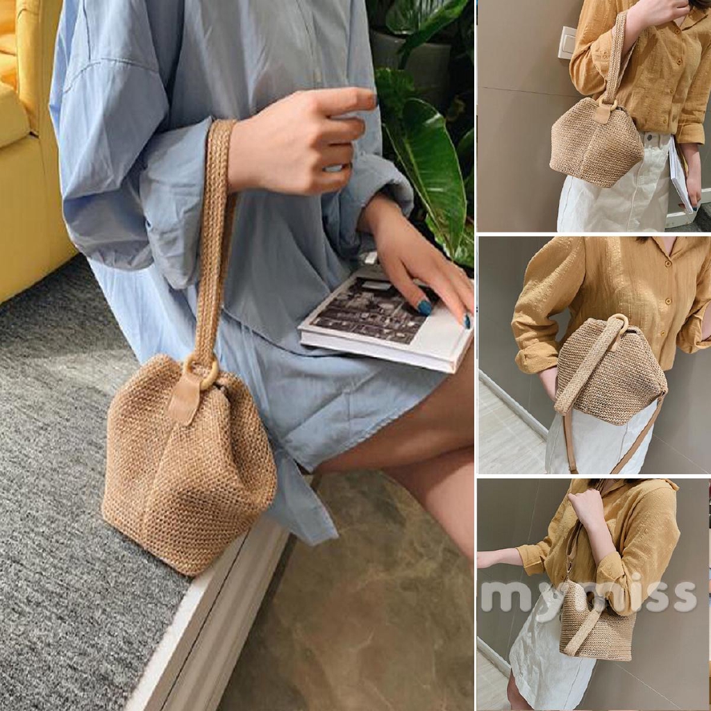 Women Straw Summer Beach Rattan Wicker Weave Crossbody Shoulder Bags ...