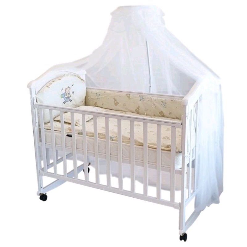 💖Rocking baby Cot💖Mattress Add On+Mosquito Net+stand+bumber 💖 Wooden