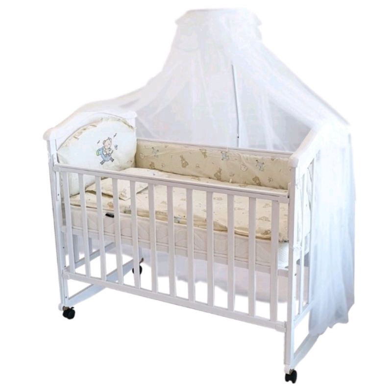 💖Rocking baby Cot💖Mattress Add On+Mosquito Net+stand+bumber 💖 Wooden ...