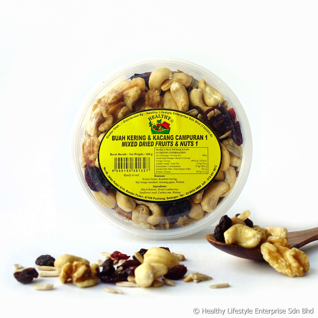 HEALTHY Mixed Dried Fruits & Nuts Buah Kering & Kacang Campuran 160g