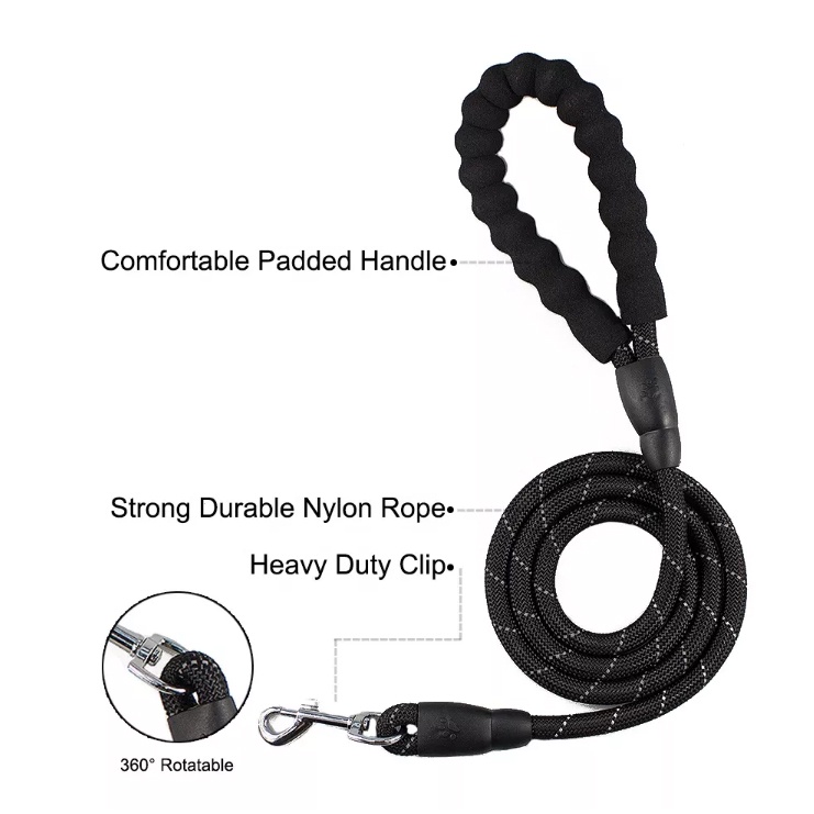 Strong Dog Leash with Comfortable Padded Handle and Highly Reflective