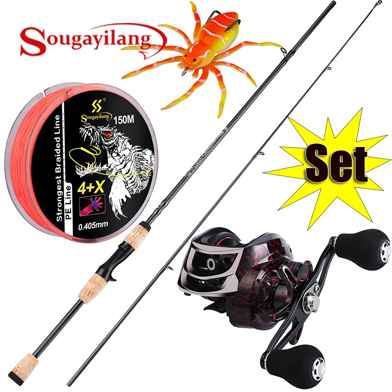 Sougayilang 1.8m/6ft Baitcasting Fishing Rod Reel Set with 150m Fishing  Line Soft Spider Fishing Lure Casting Set Combo