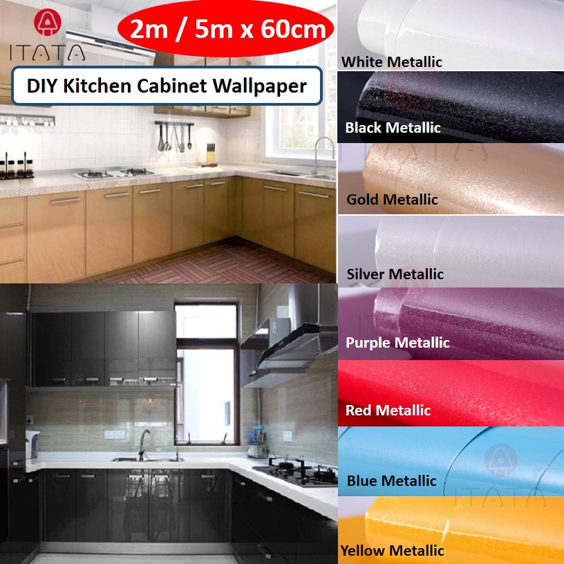[CLEARANCE SALE] [60cm x 2m/ 5m] DIY Cabinet Metallic Shiny Wallpaper ...